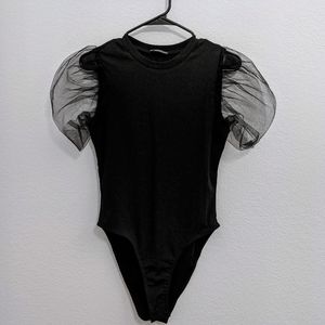 Bodysuit with tulle puff sleeve